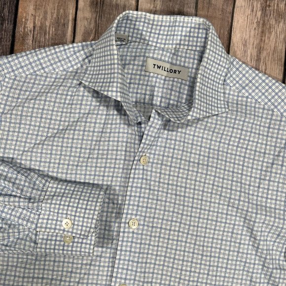 Twillory Plaid Long Sleeve Button Shirt Mens 15.5 - 32 / 33 Tailored Blue White - Picture 1 of 8